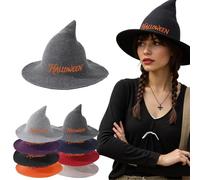 Personalised Halloween Witch Hat Embroidered with Your Name, Solid Color Witch Pointed Cap Foldable, Cosplay Costume Accessory Party Prop Carnival Wide Brim Daily Headwear (Dark Gray)