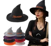 Personalised Halloween Witch Hat Embroidered with Your Name, Solid Color Witch Pointed Cap Foldable, Cosplay Costume Accessory Party Prop Carnival Wide Brim Daily Headwear (Black)