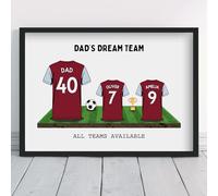 Personalised Hammers Dream Team Shirt Art | All Teams Available | Framed or Prints | West Gift for Dad, Grandad, Man, Uncle, Family Ham | Unique United Football Footy Fan Wall Keepsake Sports