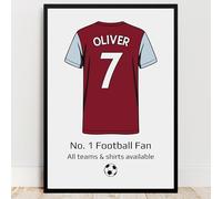 Personalised Hammers Shirt Print | All Teams Available | Framed or Prints | West Gift for Ham Boy, Son, Man, Brother, Dad or Grandad United | Unique Footy Football Wall Art Keepsake Sports Fan