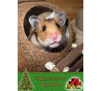 Personalised Hamster Christmas Card (Happy Christmas, Any Name) - Custom Xmas Card for Him or Her Male Female Kids Boys Girls