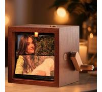 Personalised Hand Crank Photo Album with Music Playback | Custom Mini Photo Flip Book Frame with Light | Creative Mechanical Flipbook Gift for Couples, Family, Valentine’s Day, Christmas, Mother’s Day