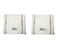 Personalised Hand Towel Set 'Mr' & 'Mrs' Embroidered - Cream