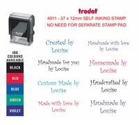 personalised handmade by self inking rubber stamp, name, business, arts, crafts