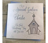 Personalised Handmade Card for Christening, Baptism Special Godson, Church design