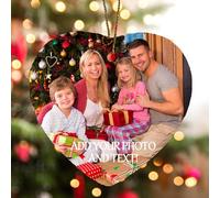 Personalised Handmade Ceramic Hanging Ornament - Custom Picture&Text Double-Sided Printing, Christmas Tree Ornament Xmas Decor, Gifts for Family Lover Friends Anniversary (Heart)