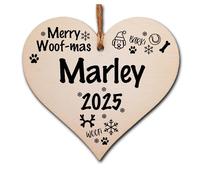 Personalised Handmade Christmas Hanging Wooden Heart Plaque Decoration Gift for dog lovers to hang on the Xmas tree 2025 or as a gift tag