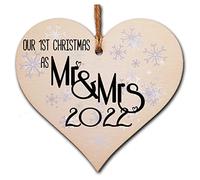 Personalised Handmade Christmas Hanging Wooden Heart Plaque Decoration Gift for newlyweds couples 1st Xmas 2024 together festive bauble