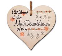 Personalised Handmade Christmas Hanging Wooden Heart Plaque Decoration Gift hang on the Xmas tree gift tag celebrate family christmas 2025 festive bauble