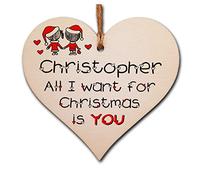 Personalised Handmade Christmas Hanging Wooden Heart Plaque Decoration Gift perfect for your Boyfriend or Girlfriend Romantic festive bauble