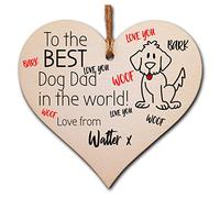 Personalised Handmade Wooden Hanging Heart Plaque Gift to the best dog dad in the world funny novelty gift tag for pet dads dog lovers add pet name card alternative