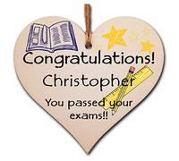 Personalised Handmade Wooden Hanging Heart Plaque Gift Well done on Passing Your Exams Congratulations Graduation Keepsake