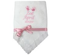 Personalised Handprint Shawl Blanket Gift with Name Embroidery (Pink Embroider)