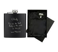 Personalised Handwriting Hip Flask Gift Set | Includes Luxury Silk Lined Box & Filling Funnel | Custom Actual Handwriting Engraved Black Flask | Father’s Day or Memorial Gift