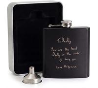 Personalised Handwriting Hip Flask Gift Set | Includes Metal Presentation Tin & Filling Funnel | Custom Actual Handwriting Engraved Black Flask | Father’s Day or Memorial Gift