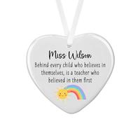Personalised Hanging Decoration, Ornament - Ceramic Heart, Bauble - Teacher Appreciation Thank You Gift (Organza Gift Bag Packaging)