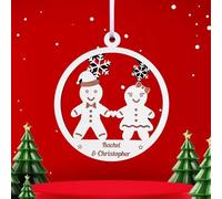 Personalised Hanging Gingerbread Christmas Wooden Bauble, Plaque. Add 2 first names only at bottom. agiftforyouUK