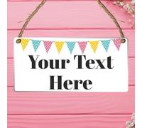 Personalised Hanging House Sign - Gift for Christmas, Anniversary, Wedding, Birthday, Father's Day - Couple Garden Sign - 10 Designs (Acrylic Indoor & Outside Use 19cm x 9cm, Bunting Design)