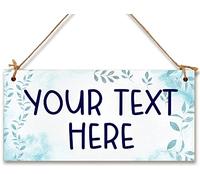 Personalised Hanging Plaque Your Custom Text Blue Watercolour Floral Decorative Wooden Door Wall Sign Home Décor Add Any Message