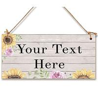 Personalised Hanging Plaque Your Custom Text SunflowerRustic Farmhouse Decorative Wooden Door Wall Sign Home Decor Add Any Message