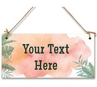 Personalised Hanging Plaque Your Custom Text Tropical Leaves Watercolour Decorative Wooden Door Wall Sign Home Decor Add Any Message
