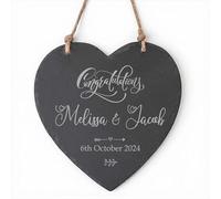 Personalised Hanging Slate Heart Sign, Natural Grey, 20cm x 20cm, Custom Engraved, Weather-Resistant, with Rope for Indoor and Outdoor Display, Wedding, Anniversary, New Home Gift