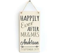 Personalised Happily Ever After Wedding Anniversary Sign in Cream - Custom Surname & Date