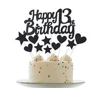 Personalised Happy 13th Birthday Cake Toppers Black Cake Decorations for Girls Boys 13th Birthday Cake Cupcake Topper, Glitter Cakes Banner Decoration for Kids 13 Birthday Anniversary Party Supplies