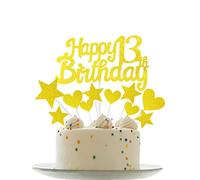 Personalised Happy 13th Birthday Cake Toppers Gold Cake Decorations for Girls Boys 13th Birthday Cake Cupcake Topper, Glitter Cakes Banner Decoration for Kids 13 Birthday Anniversary Party Supplies