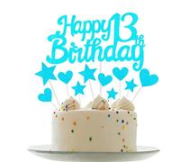 Personalised Happy 13th Birthday Cake Toppers Light Blue Cake Decorations for Girls Boys 13th Birthday Cake Cupcake Topper, Glitter Cakes Decoration for 13 Birthday Anniversary Party Supplies