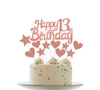 Personalised Happy 13th Birthday Cake Toppers RoseGold Cake Decorations for Girls Boys 13th Birthday Cake Cupcake Topper, Glitter Cakes Banner Decoration for 13 Birthday Anniversary Party Supplies