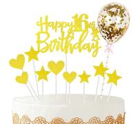 Personalised Happy 16th Birthday Cake Toppers Gold for Boy,Girl,Kids,Happy Birthday Sign for Cake,11p Glitter Cupcake Topper Cake Topper 16th Birthday Cake Decorations for 16th Birthday Party Supplies