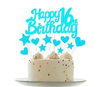 Personalised Happy 16th Birthday Cake Toppers Light Blue Cake Decorations for Girls Boys 16th Birthday Cake Cupcake Topper, Glitter Cakes Decoration for 16 Birthday Anniversary Party Supplies