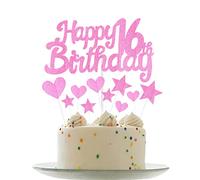 Personalised Happy 16th Birthday Cake Toppers Pink Cake Decorations for Girls Kids 16th Birthday Cake Cupcake Topper, Glitter Cakes Banner Decoration for 16 Birthday Anniversary Party Supplies