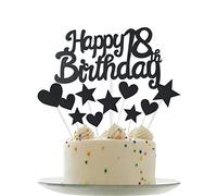 Personalised Happy 18th Birthday Cake Toppers Black Cake Decorations for Girls Boys Kid 18th Birthday Cake Cupcake Topper, Glitter Cakes Banner Decoration for 18 Birthday Anniversary Party Supplies
