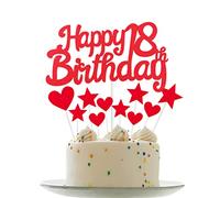 Personalised Happy 18th Birthday Cake Toppers Red Cake Decorations for Girls Kids 18th Birthday Cake Cupcake Topper, Glitter Cakes Banner Decoration for 18 Birthday Anniversary Party Supplies