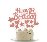Personalised Happy 18th Birthday Cake Toppers RoseGold Cake Decorations for Girls Boys 18th Birthday Cake Cupcake Topper, Glitter Cakes Banner Decoration for 18 Birthday Anniversary Party Supplies