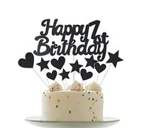 Personalised Happy 1st Birthday Cake Topper - Black Glitter Decorations for Baby Boy & Girl Cakes, Cupcakes - Banner for Anniversary Party Supplies