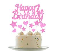 Personalised Happy 1st Birthday Cake Toppers - Pink Cake Decorations for Baby Girl's 1st Birthday, Glitter Cakes Banner for Anniversary Party Supplies