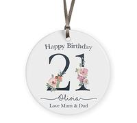 Personalised Happy 21st Birthday Gift For Her Ladies Custom Wooden Ornament Hanging Floral Decoration Keepsake Mum Daughter Plaque