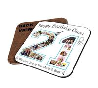 Personalised Happy 21st Birthday Photo Collage Mug, Gift For Born in 2003, Tableware, Coffee, Tea, Drink Coaster. (Square Shaped Coaster)