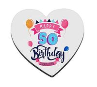 Personalised Happy 30/40/50th Any Year Birthday Gift for Husband/Wife, Father/Mother, Best Friend, Grandma/Grandpa, Tableware, Coffee/Tea/Drink Coaster. (Heart Shaped Coaster)