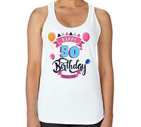 Personalised Happy 30/40/50th Any Year Birthday Gift for Wife, Mother, Best Friend, Grandma, Nanny, Auntie, Mom, Mummy, Ladies Top, Women's Vest. (White, L)
