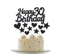 Personalised Happy 30th Birthday Cake Toppers Black Cake Decorations for Men,Women,Him,Her 30th Birthday Cake Cupcake Topper, Glitter Cakes Decoration for 30 Birthday Anniversary Party Supplies