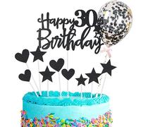 Personalised Happy 30th Birthday Cake Toppers - Black for Him, Her, Sign for Cake, 11p Glitter Cupcake Topper - 30th Birthday Cake Decorations