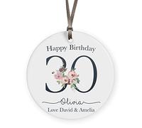 Personalised Happy 30th Birthday Gift For Her Ladies Custom Wooden Ornament Hanging Floral Decoration Keepsake Mum Wife Plaque
