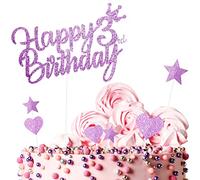 Personalised Happy 3rd Birthday Cake Toppers Birthday Cake Decorations Pink for Baby Girls, Double Sided Glitter Cupcake Topper Cake Topper Kit for Girls 3 Years Birthday Party Cake Décor Supplies