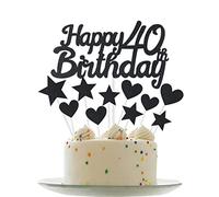 Personalised Happy 40th Birthday Cake Toppers Black Cake Decorations for Men,Women,Him,Her 40th Birthday Cake Cupcake Topper, Glitter Cakes Decoration for 40 Birthday Anniversary Party Supplies