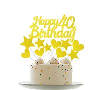 Personalised Happy 40th Birthday Cake Toppers Gold Cake Decorations for Men,Women,Him,Her 40th Birthday Cake Cupcake Topper, Glitter Cakes Banner Decoration for 40 Birthday Anniversary Party Supplies