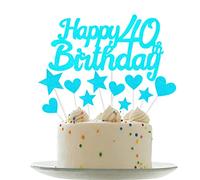 Personalised Happy 40th Birthday Cake Toppers Light Blue Cake Decorations for Men,Women,Him,Her 40th Birthday Cake Cupcake Topper, Glitter Cakes Decoration for 40 Birthday Anniversary Party Supplies